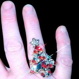 Rhinestone Christmas Tree Ring